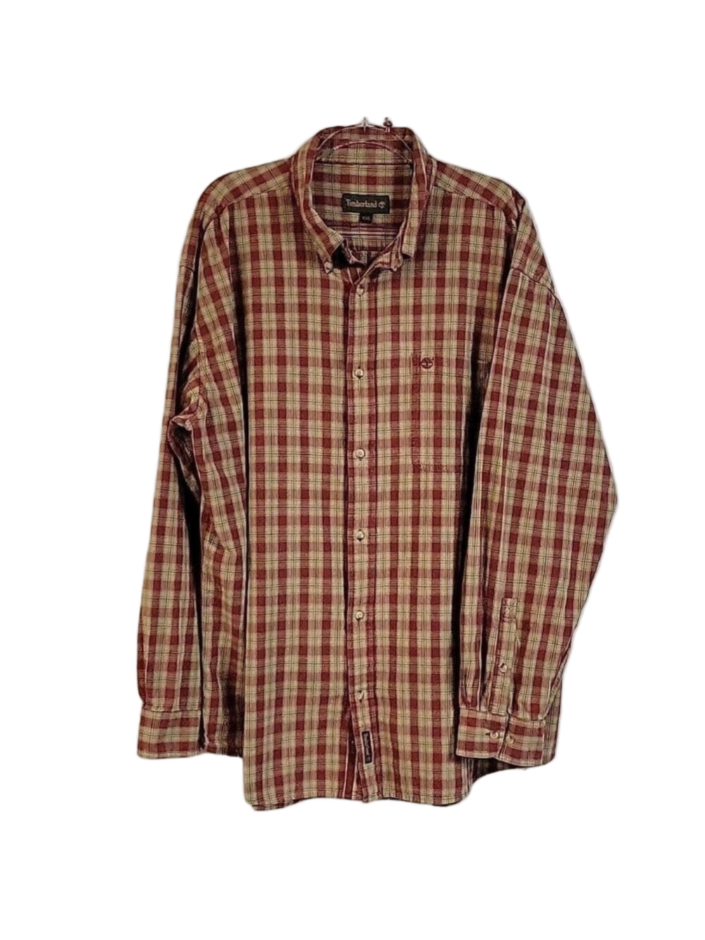 Timberland Men's Red & Tan Plaid Long-Sleeved Button-Down Shirt, Size XXL